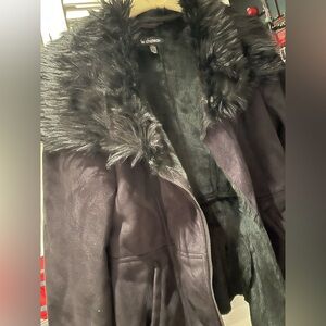 Le Chateau Black Teddy Jacket with Fur Trim
